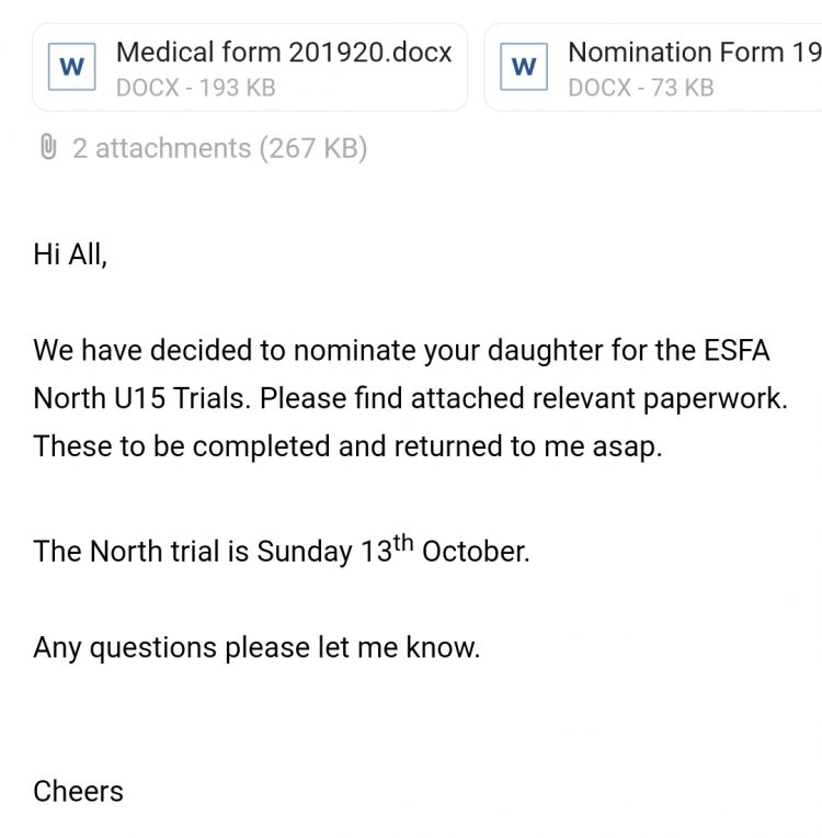 An England ESFA nomination for me 😁😁😁