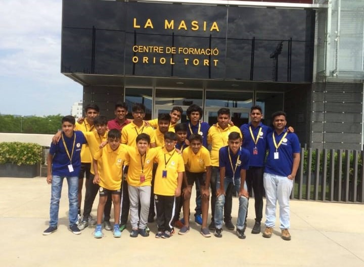 Whole Squad in front of La Masia (FC Barcelona’s youth academy). FCB Escola