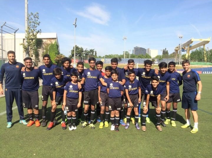 Squads from FCB Escola Mumbai and Delhi training together at FCB Escola Barcelona.