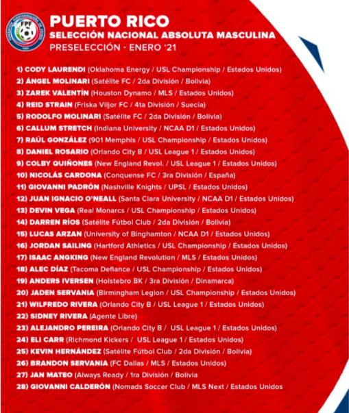called up for the next Puerto Rico National Team camp