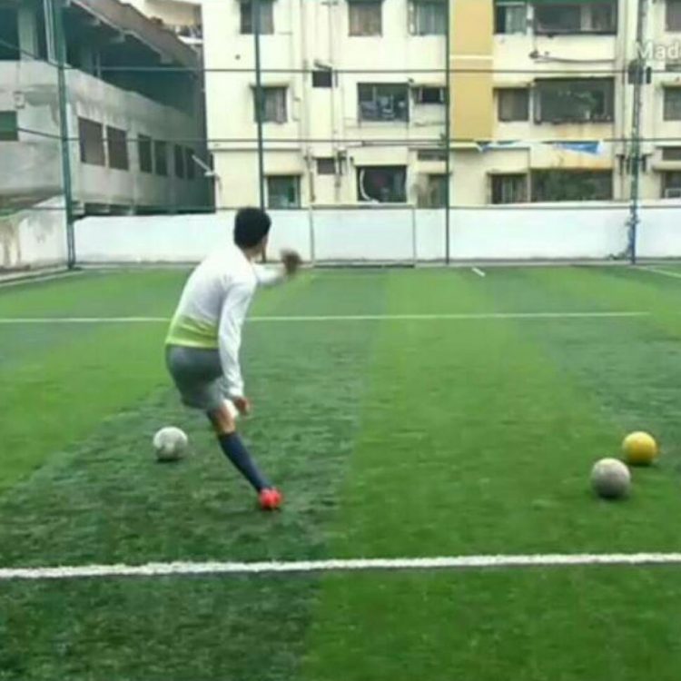 When you get that curl. Practicing freekicks in training.